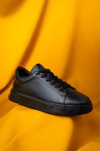 Hatemoğlu Casual Bağcıklı Erkek Deri Sneakers - Siyah