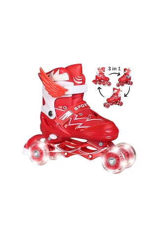 Işıklı Silikon Tekerli Paten Kız Erkek Çocuk Pateni Çantalı 2+2 4 Dört Tekerlekli Paten 3 İn 1