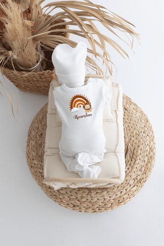 Bebewini %100 Pamuk Baskılı Bebek Hastane Çıkışı Ekru