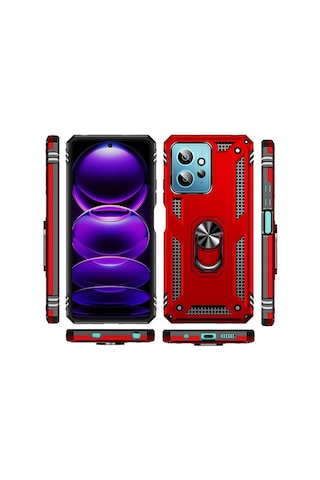 Xiaomi Redmi Note 12 4g Kılıf Kamera Koruyucu Manyetik Standlı Tank Koruma Tekno Grup Kırmızı
