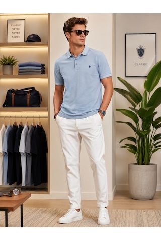 Erkek Mavi Polo Yaka T-shirt