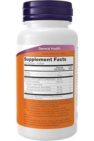 Now Foods Coq10 60 Mg With Omega 3 Fish Oil Ubikinon 60 Softgels