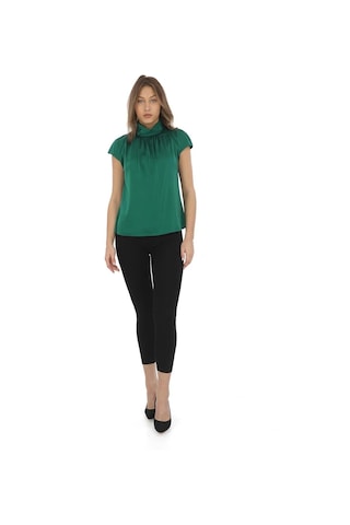 Yaka Drape Detaylı Saten Bluz 01-yeşil