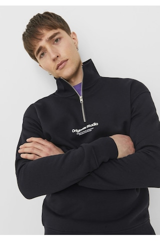 Jack & Jones Dik Yaka Yarım Fermuarlı Sweatshirt - Vesterbro 12241777 Black Yeşil