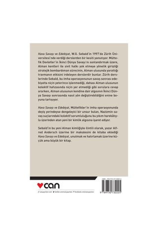 Hava Savaşı ve Edebiyat - W. G. Sebald - Can Yayınları