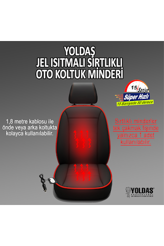 Yoldaş Sırtlıklı, Jel Isıtmalı Oto Koltuk Minderi 15 Saniyede Hızlı Isınma 1 Yıl Garanti 1 Set
