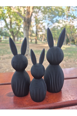 Modern Siyah Dekoratif Tavşan Figür Seti 3 Lü Minimalist Ev Dek