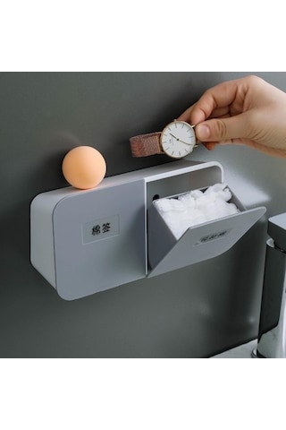 Novahub Mor Banyo Organizatörü, Pamuk Pedleri Depolama, Duvara Monte, Plastik Çubuklu, Kozmetik Organizatör Mor