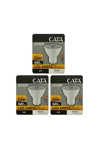 3 Adet Cata 8w 50w 6500k Beyaz Işık Gu10 Duylu Led Spot Ampul