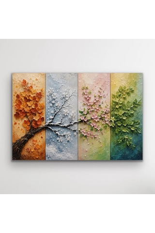4 Mevsim Ağaç Kanvas Tablo 60x90 Cm Çok Renkli