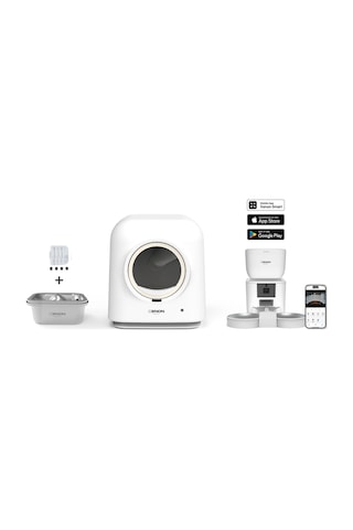 Xenon Smart Akıllı Otomatik Kedi Tuvaleti Çift Hazneli Mama Kabı Ultra Sessiz Çelik Su Pınarı Ve Yedek Filtre Pet Seti