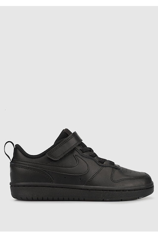 Nike Court Borough Low 2 Leather Sneaker Hakiki Deri Lastik İpli Bantlı Unisex Spor Ayakkabı Siyah Siyah