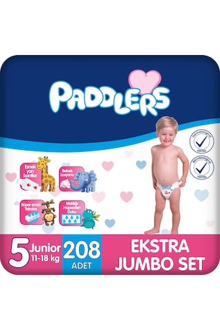 Paddlers Bebek Bezi 5 Numara Junior 208 Adet (11-18 Kg) Ekstra Jumbo Set