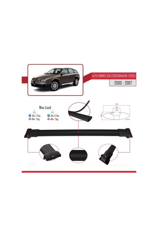 Alfa Romeo 156 Crosswagon T932 2000-2007 Arası İle Uyumlu Fly Model Ara Atkı Tavan Barı Siyah 3 Adet Bar
