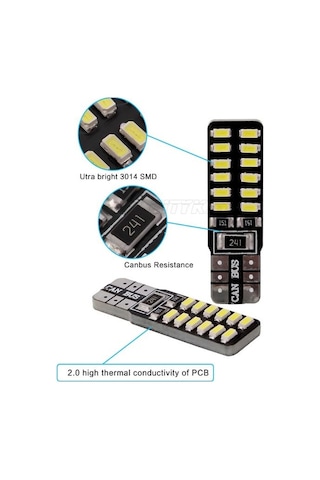 T10 Led Canbus Park Plaka Tavan Ampul 24 Ledli Dipsiz Beyaz Led