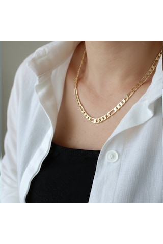 Lente Aksesuar Gold Figaro Zincir Kolye - 14k Altın Kaplama Nostaljik Lüks Kadın Kolye Altın