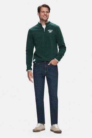 Ucla Cornıng Yeşil Yarım Fermuarlı Nakışlı Polar Standard Fit Erkek Sweatshirt Yeşil
