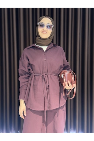 Olla Collection Keten Gömlek Pantolon Takım - Bordo