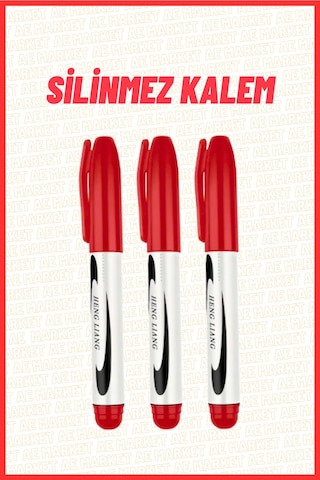 3 Adet Kırmızı Silinmez Doldurulabilir Koli Karton Kalemi Her Yüzeye Yazan Kalem Kırmızı
