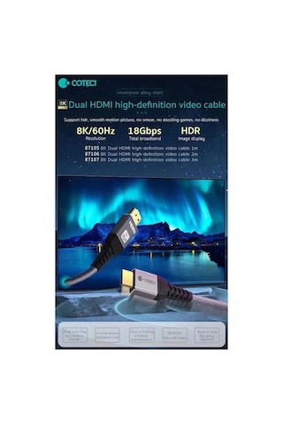 Hdmı To Hdmı 2.1 Örgülü Yüksek Hızlı Görüntü Aktarım Kablosu 3 Mtr - 8k 60hz / 4k 120hz Vrr Destekli