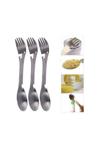 5'i 1 Arada Kamp Gereçleri, Taktik Spork Kamp Spork Taşınabilir Sofra Takımı Paslanmaz Çelik Gümüş Eşya Çatal Kaşık Şişe Açacağı Diğer