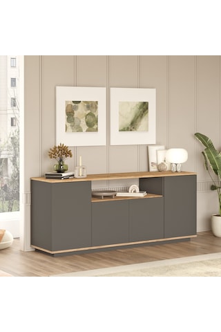 Robin Home Loft Konsol 4 Kapaklı Raflı 180cm Çam-antrasit