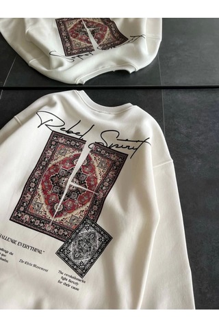 Veraura Lifestyle Bisiklet Yaka Baskılı Sweatshirt - Beyaz
