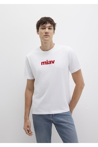 Mavi - Miav Baskılı Erkek Tişört 067153-622 Kırmızı Beyaz