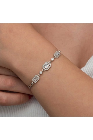 Gümüş Üçlü Baget Taşlı Kadın Bileklik Gümüş