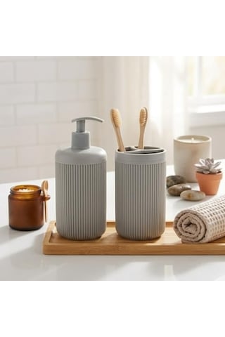 İkili Sabunluk Seti - Modern Banyo Ve Mutfak Tezgah Üstü Seti - Sıvı Sabunluk Ve Losyon Şişesi - Paslanmaz Pompalı 2'li Set-bej Renk-modern Şık Tasarım 000 Açık Krem