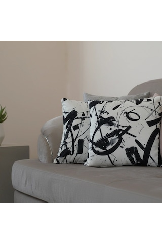 Soyut Desenli Modern Dekoratif Kırlent Siyah Beyaz Dijital Baskı 45 X 45 Cm Çok Renkli