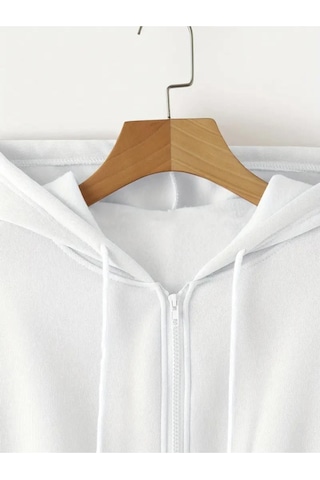 Altamira Kadın Fermuarlı Oversize Kapşonlu Crop Hırka 001