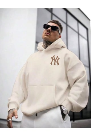 Altamira Erkek Ön Arka Ny Baskılı Kapüşonlu Sweatshirt 001