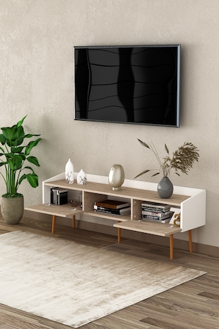 Asra Trend Tv Ünitesi Tv Sehpası T-28 %100 MDF Ayaklı Modern Medya Ünitesi Beyaz - Sidon