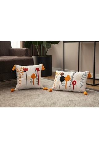 Swita Home Çiftli Dekoratif Punch İşlemeli Tasarım Kırlent Kılıfı Karışık
