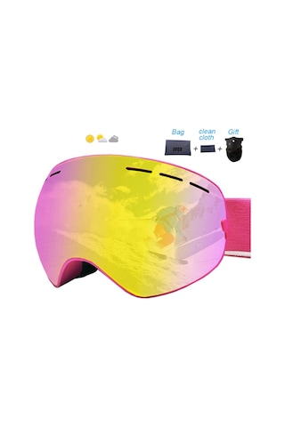 Schulzz Unisex Uv400 Anti Sis Renkli Kayak Snowboard Gözlüğü Pembe
