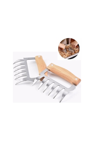 Cbtx Ayı Pençe Şekilli Paslanmaz Çelik Barbekü Çatal Tavuk Rendelenmiş Ahşap Saplı Kaymaz Yaratıcı Mutfak Çatal Pençe Et Pençe Ayırıcı Ahşap Rengi Ahşap