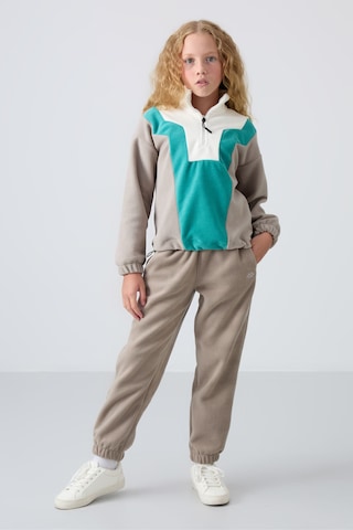 Tommy Life Koyu Bej Kalın Yumuşak Dokulu Oversize Nakışlı Polar Kız Çocuk Sweatshirt - 75153 Koyu Bej
