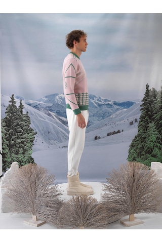 Pembe Doğal Yün Dokulu Regular Fit Kazak 801821 Pembe