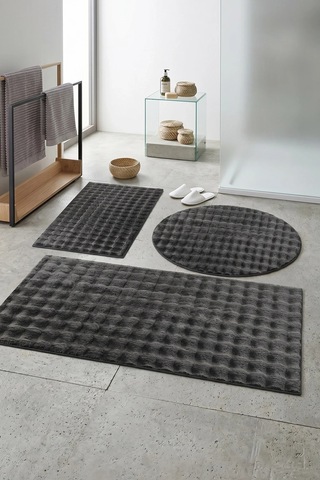 Banyo Paspası Koyu Gri Gri Kaymaz Taban Peluş Bubble 50x50 Cm Çok Renkli