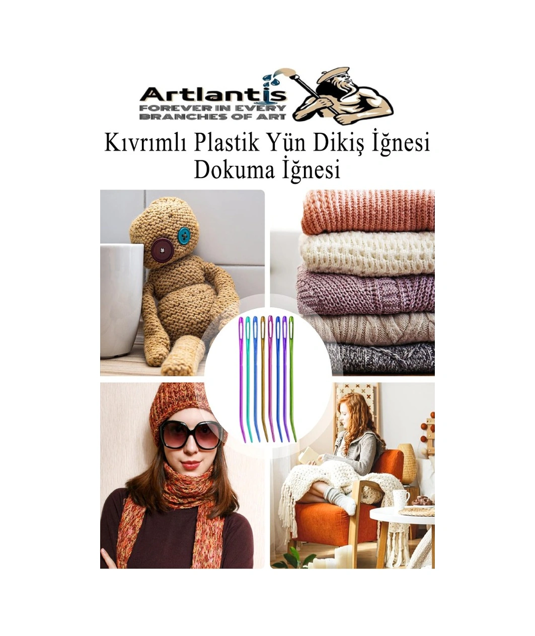 Kıvrımlı Plastik Yün İğnesi 12 Cm 30 Adet 1 Paket Plastik Dikiş Dokuma İğnesi Kavisli İplik İğne Goblen