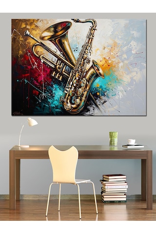 Ahşap Tablo Renkli Soyut Saksafon Müzik Tablosu Hayvan Tabloları