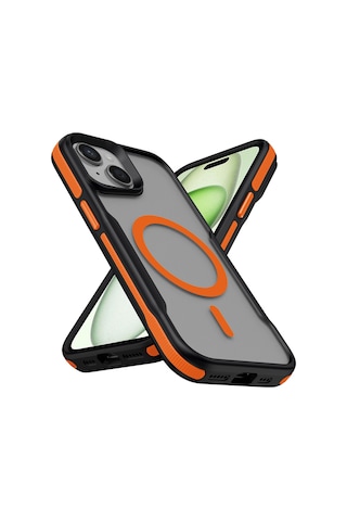 Mobilteam Apple iPhone 13 Uyumlu Magsafe Şarj Özellikli Renkli Kenar Airbag Şeritli Lamer Ka Turuncu
