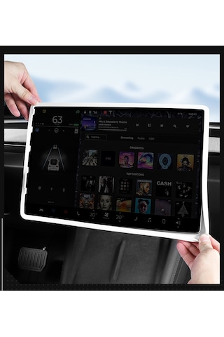 Tesla Model Y Juniper İçin Uyumlu Silikon Ekran Koruyucu Çerçeve Beyaz