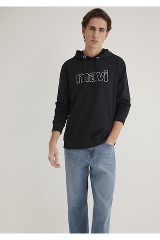 Mavi - Mavi Logo Baskılı Erkek Kapüşonlu Sweatshirt 065606-900 Siyah