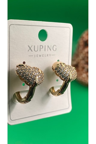 Xuping Rose Gold Zirkon Taşlı Kalpli Halka Kadın Çelik Küpe Gold