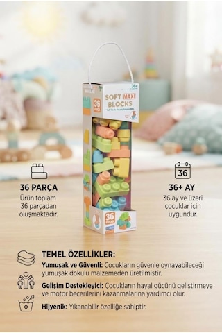 36 Parça Soft Maxi Mega Blok Çocuklarınız İçin Güvenli Eğlence Yumuşak Ve Eğitici Bebek Blokları