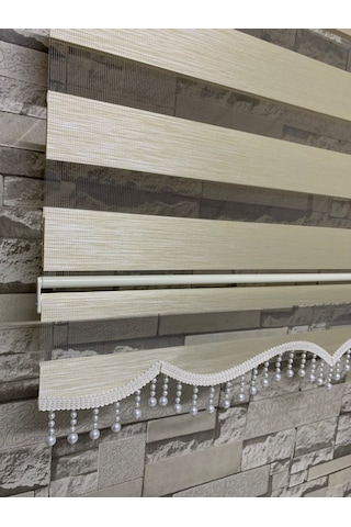 Bambu Krem Renk Zebra Perde (Etek Boncuklu)