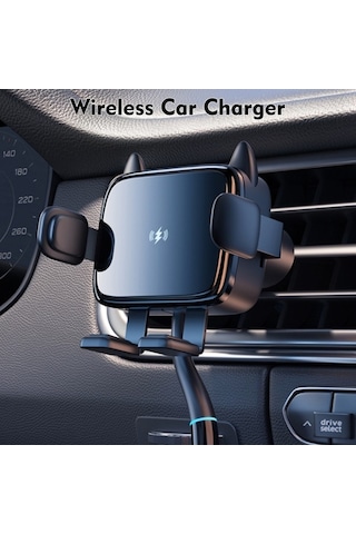 Dancemonkey 15w Kablosuz Araç Şarj Cihazı - Hızlı Sıkıştırmalı Hava Menfezi Telefon Tutucu İphone/huawei/samsung Uyumlu Siyah Siyah