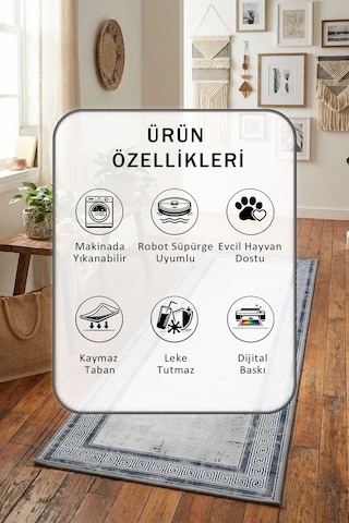 Abra Yıkanabilir Yolluk Açık Gri
